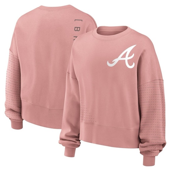 Nike Sweaters - Women's Atlanta Braves Nike Pink Oversized Cropped Pullover Sweatshirt